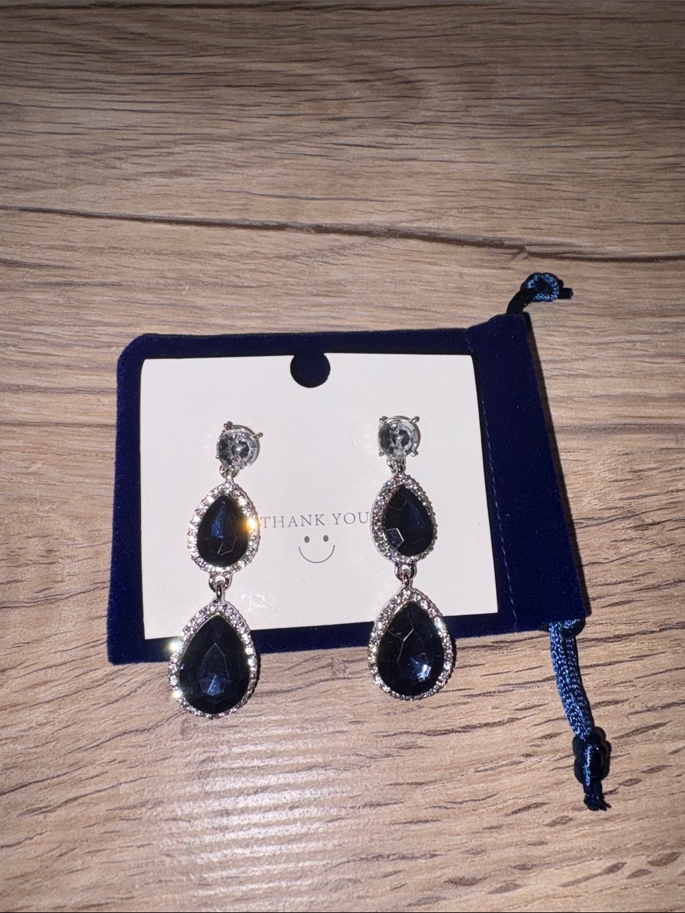Elegant Navy Teardrop Crystal Drop Earrings - Women Jewelry